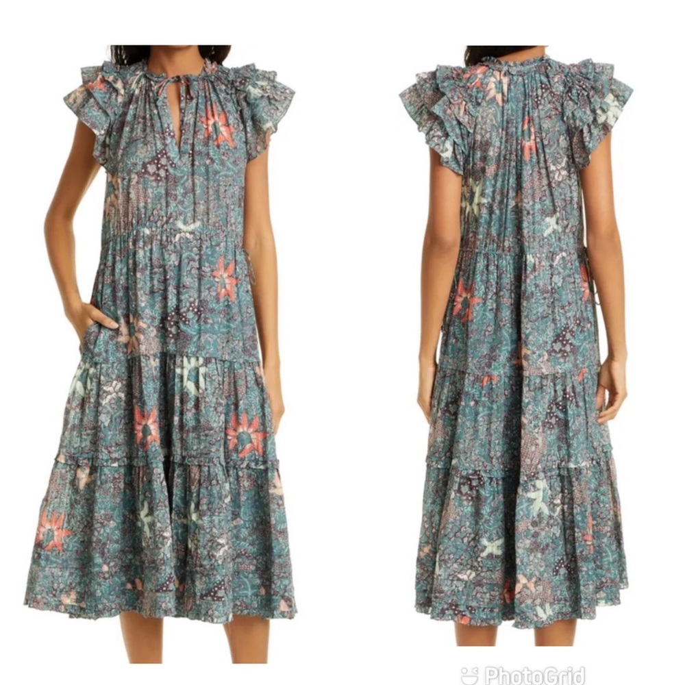 Ulla Johnson Rema Printed Ruffle Dress in Malachite